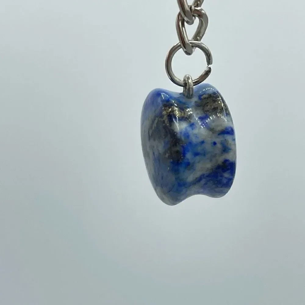 Lapis Lazuli yo-yo circle keychain key ring pendant chain NEW hand crafted seren